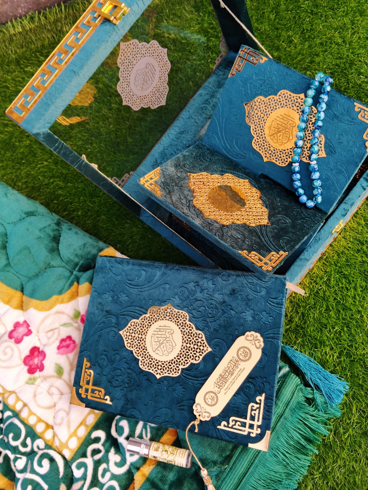 Deluxe Blue Velvet Quran Gift Set with Gold Embossing – Quran 113