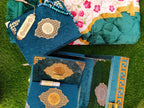 Elegant Teal Velvet Quran Gift Set with Floral Prayer Mat – Quran 37
