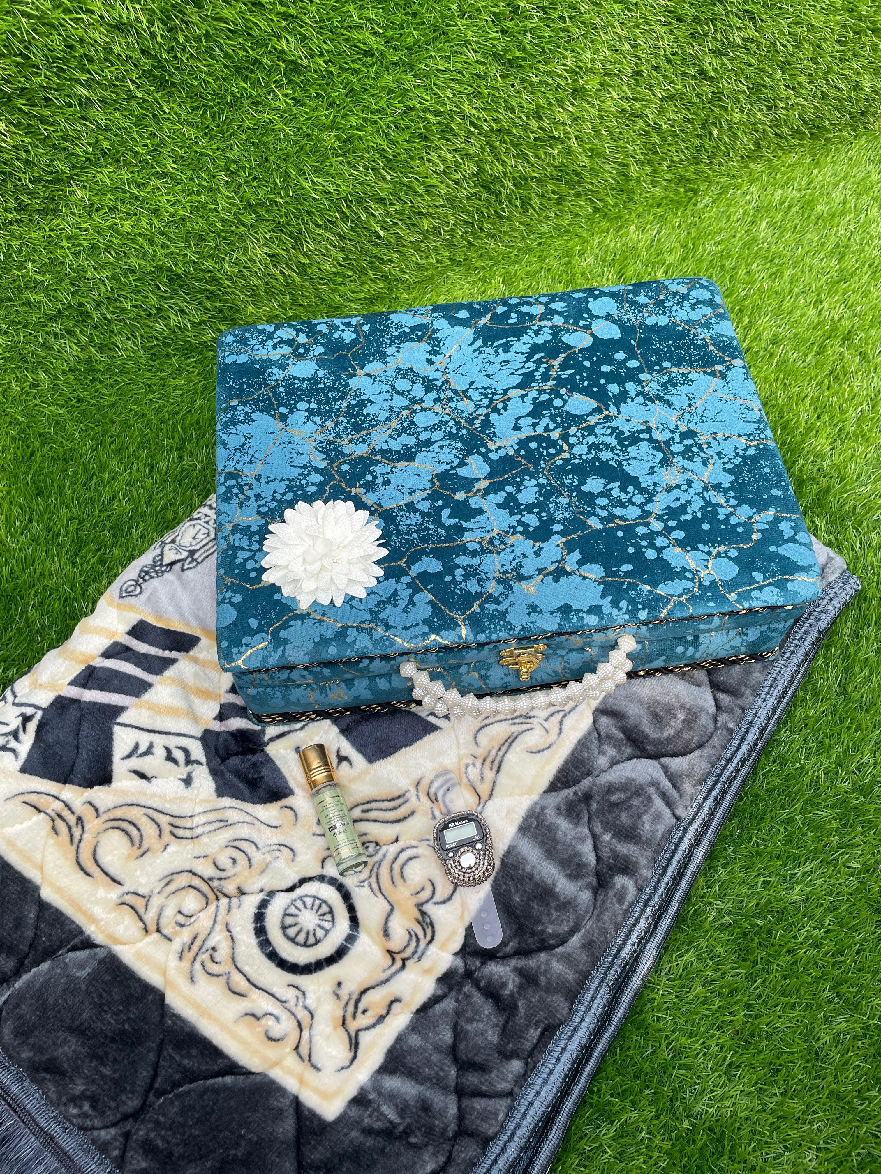 Briefcase Tajveedi 16 Line Quran Gift Set – Blue Marble Design