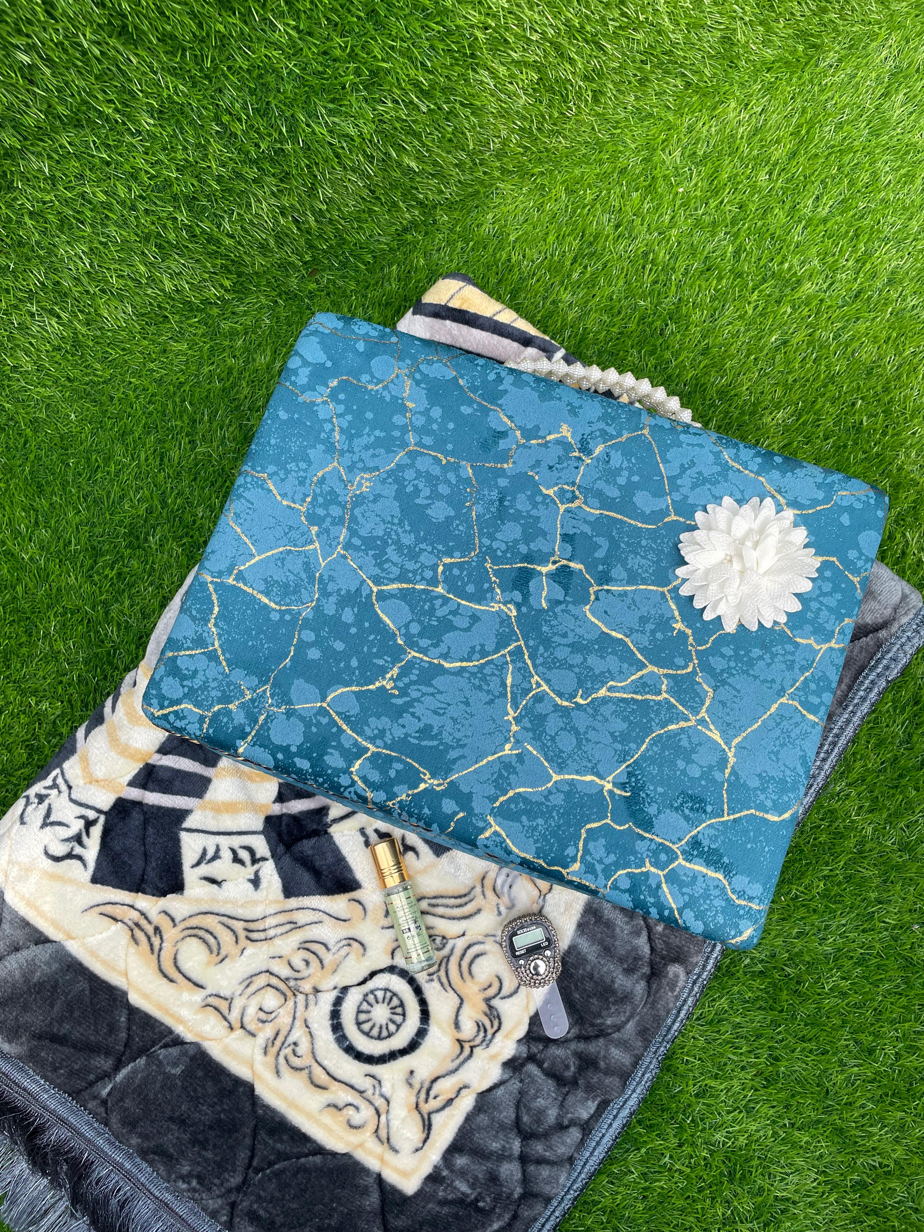 Briefcase Tajveedi 16 Line Quran Gift Set – Blue Marble Design