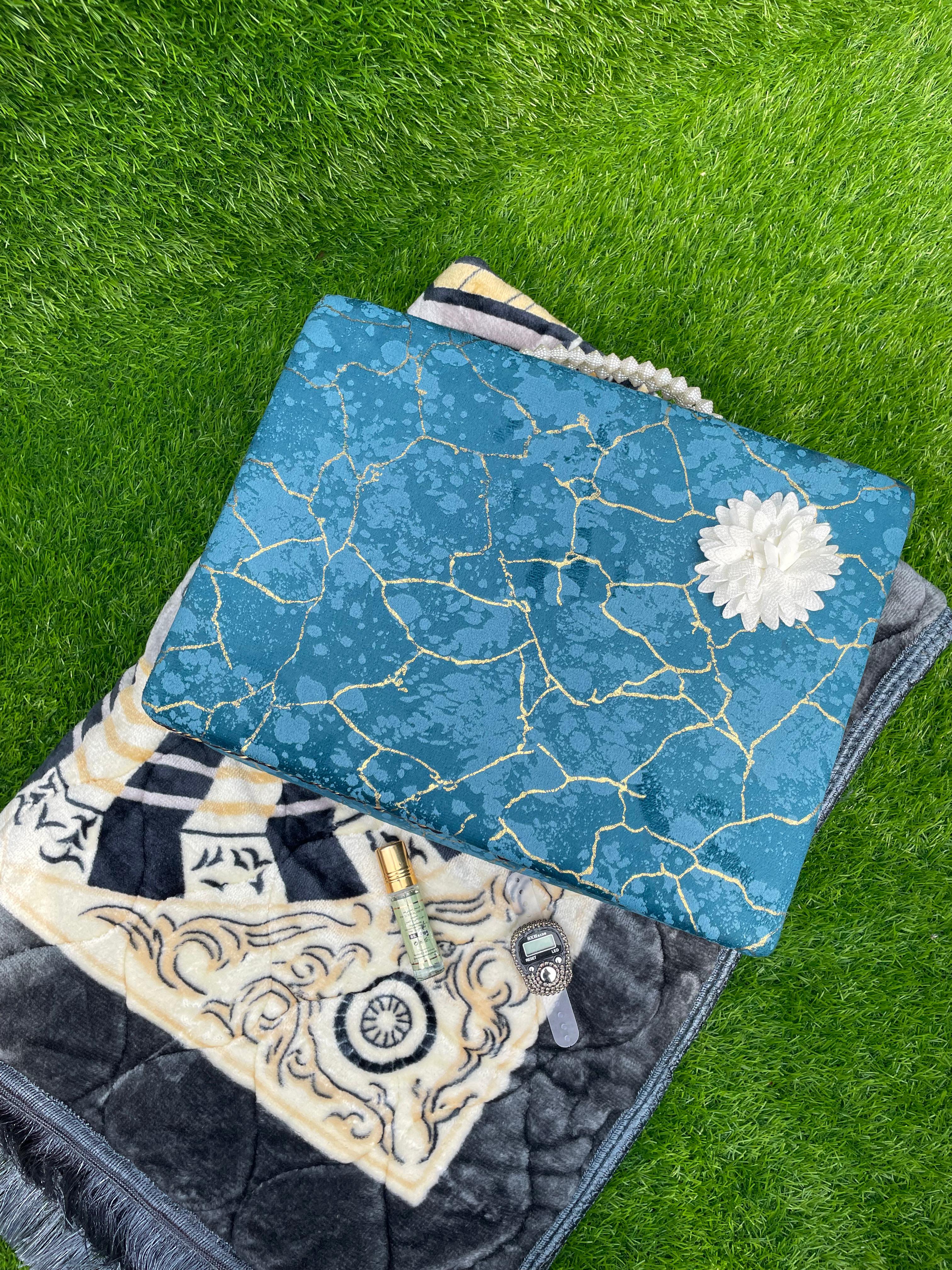 Briefcase Tajveedi 16 Line Quran Gift Set – Blue Marble Design