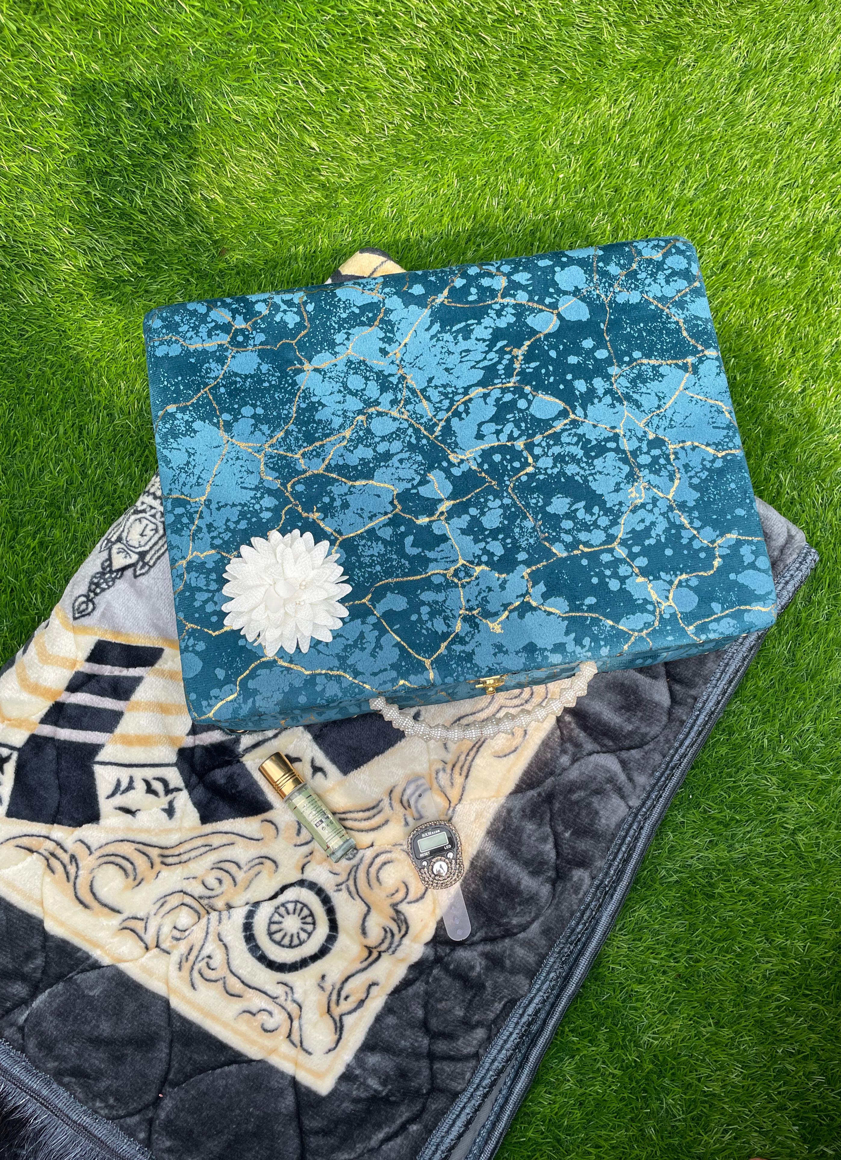 Briefcase Tajveedi 16 Line Quran Gift Set – Blue Marble Design
