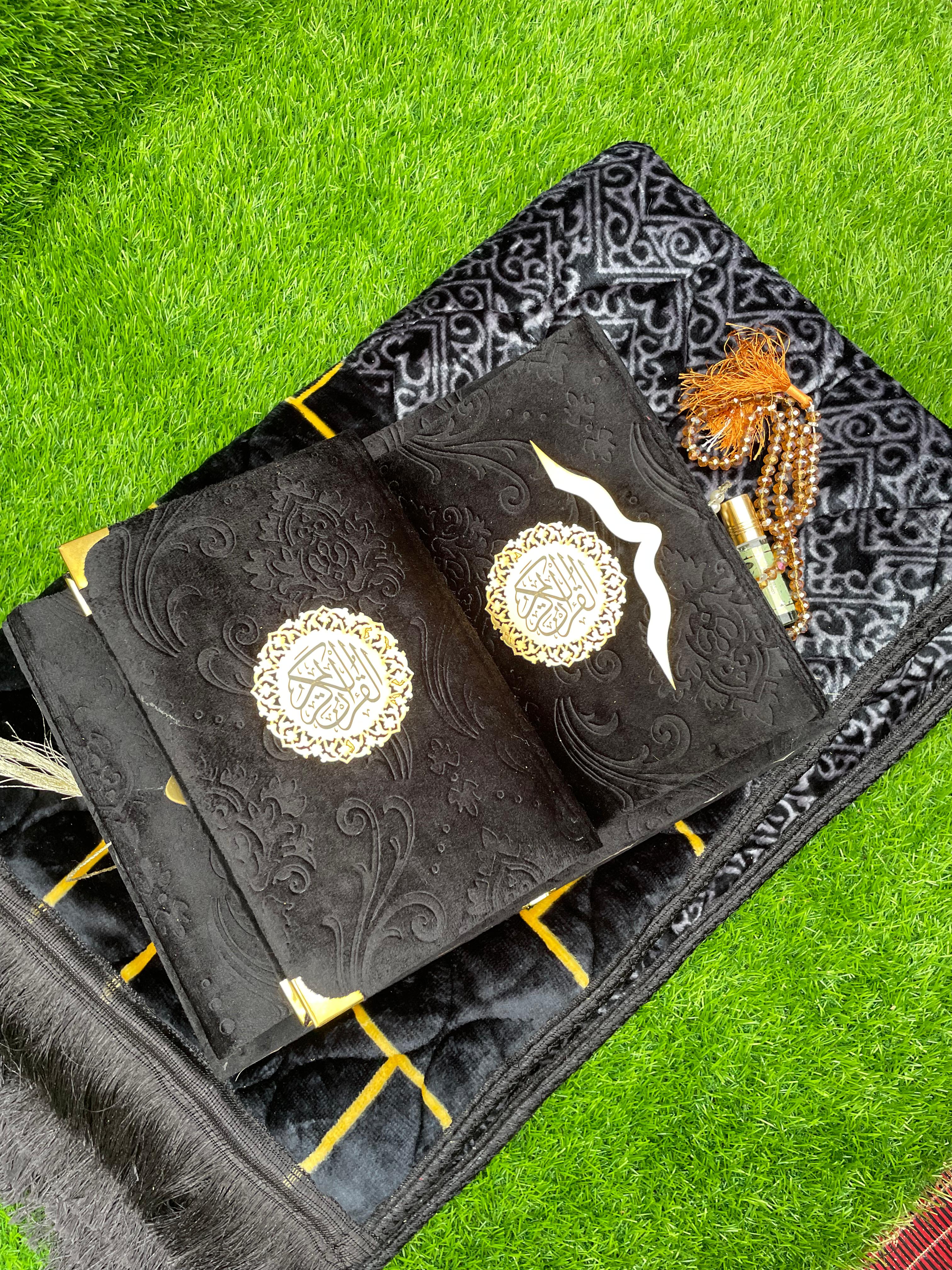 Velvet Quran Gift Set Attar & Prayer Mat - 11 Colors Options