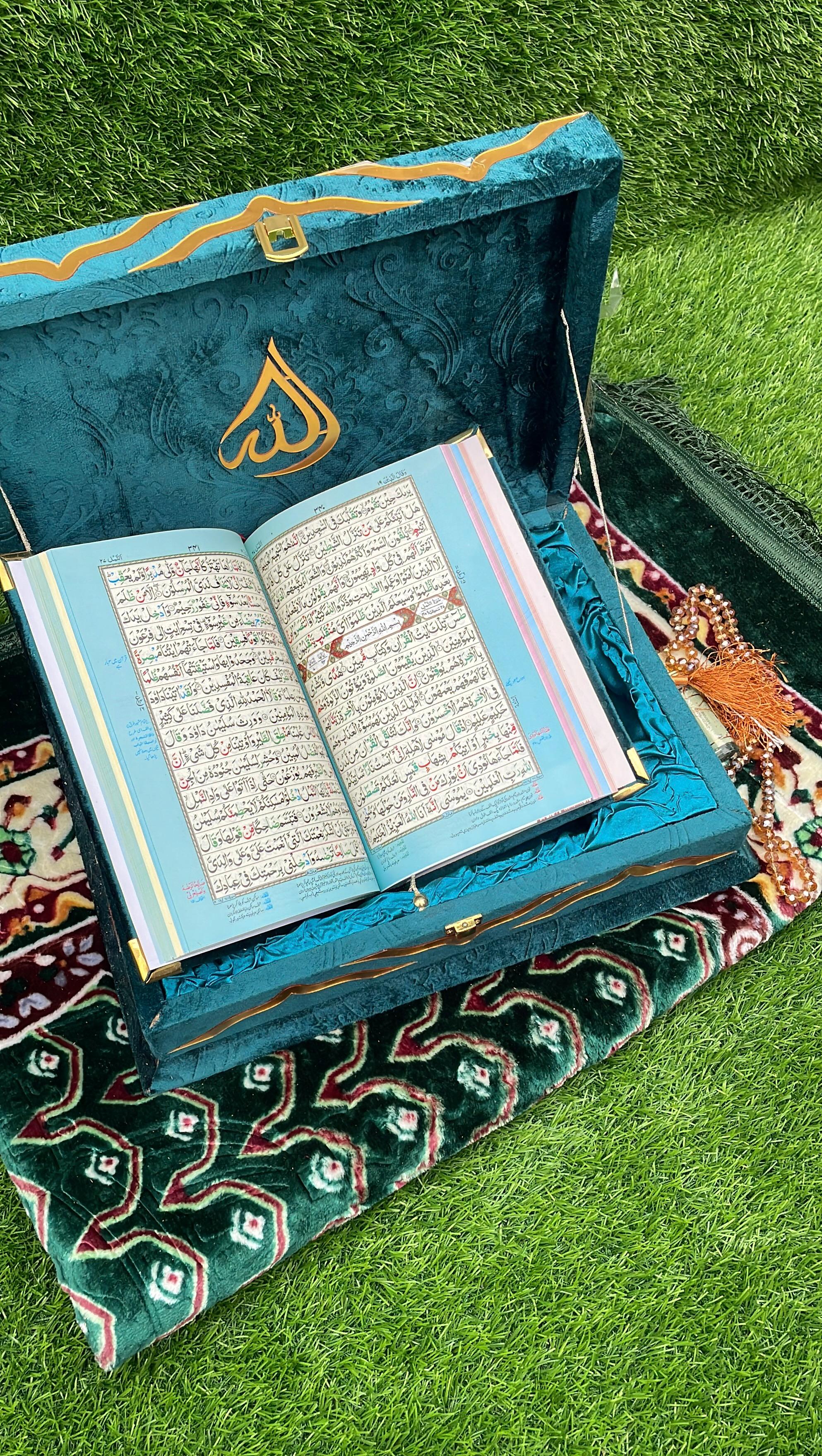Velvet Quran Gift Set Attar & Prayer Mat - 11 Colors Options