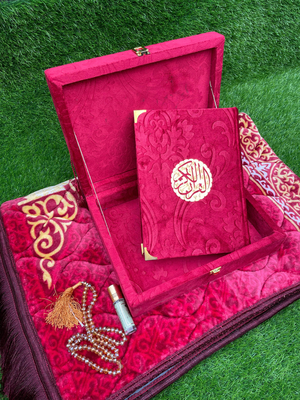Velvet Quran Gift Set Attar & Prayer Mat - 11 Colors Options