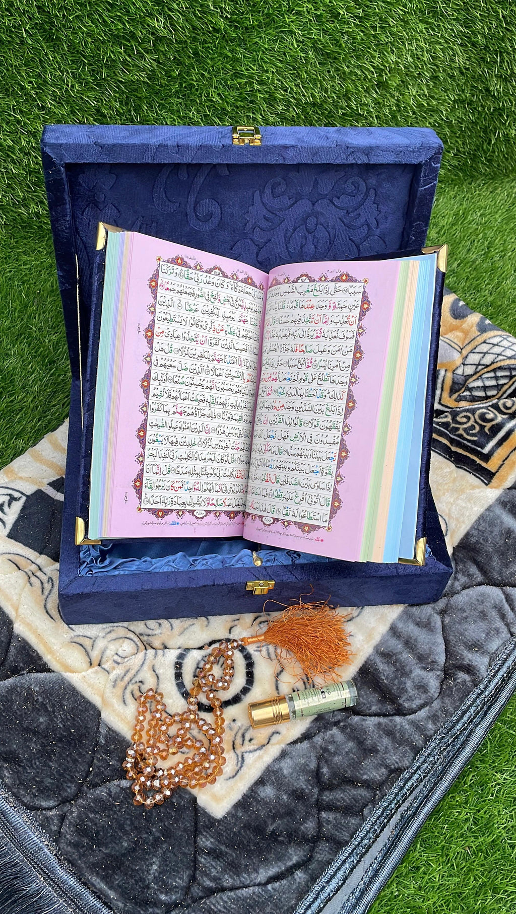 Velvet Quran Gift Set Attar & Prayer Mat - 11 Colors Options