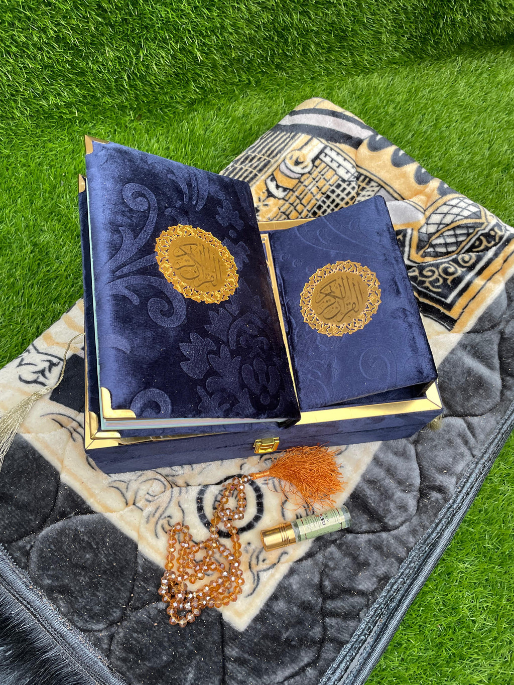 Velvet Quran Gift Set Attar & Prayer Mat - 11 Colors Options