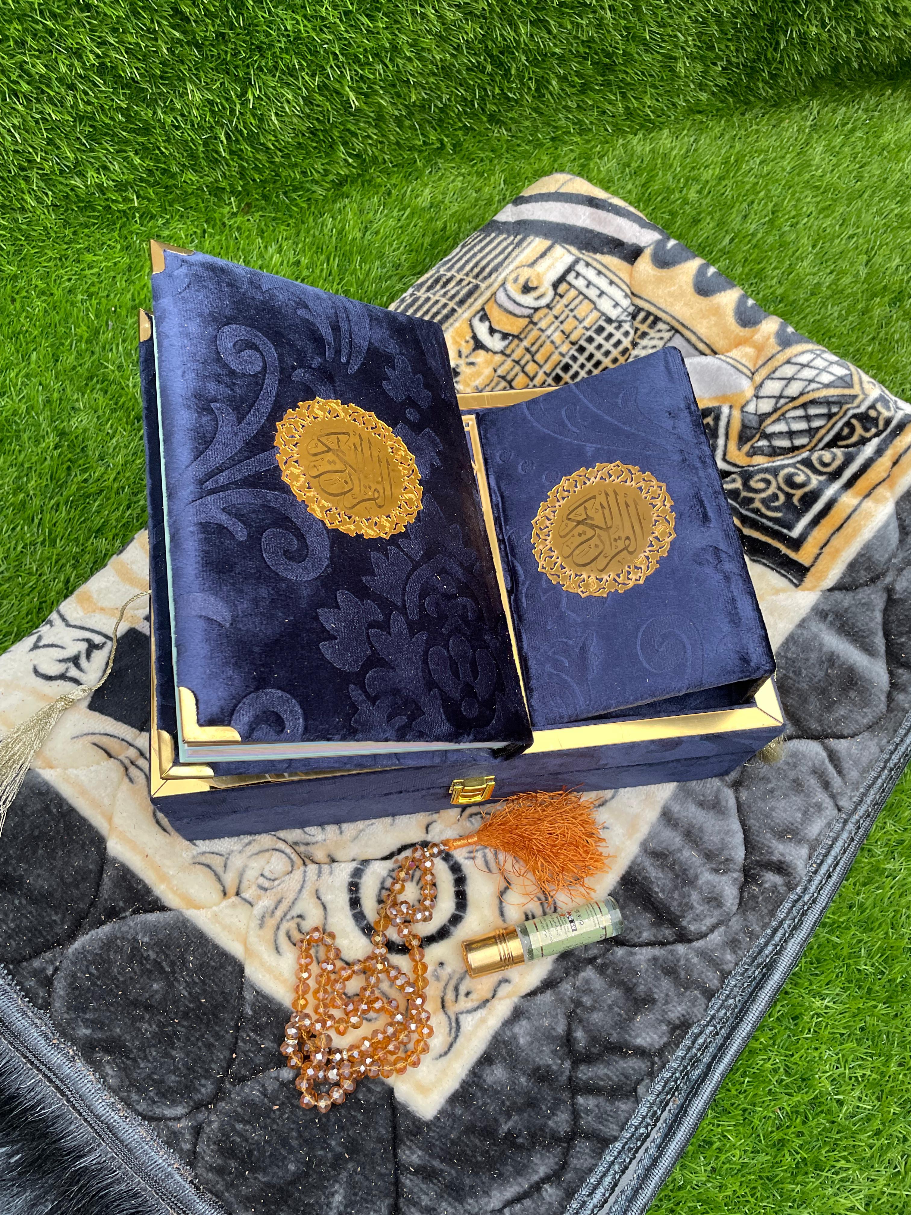 Velvet Quran Gift Set Attar & Prayer Mat - 11 Colors Options