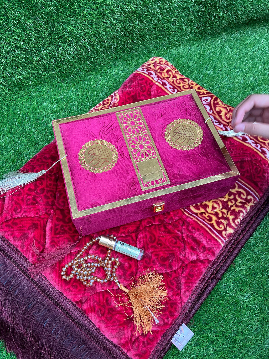 Velvet Quran Gift Set Attar & Prayer Mat - 11 Colors Options