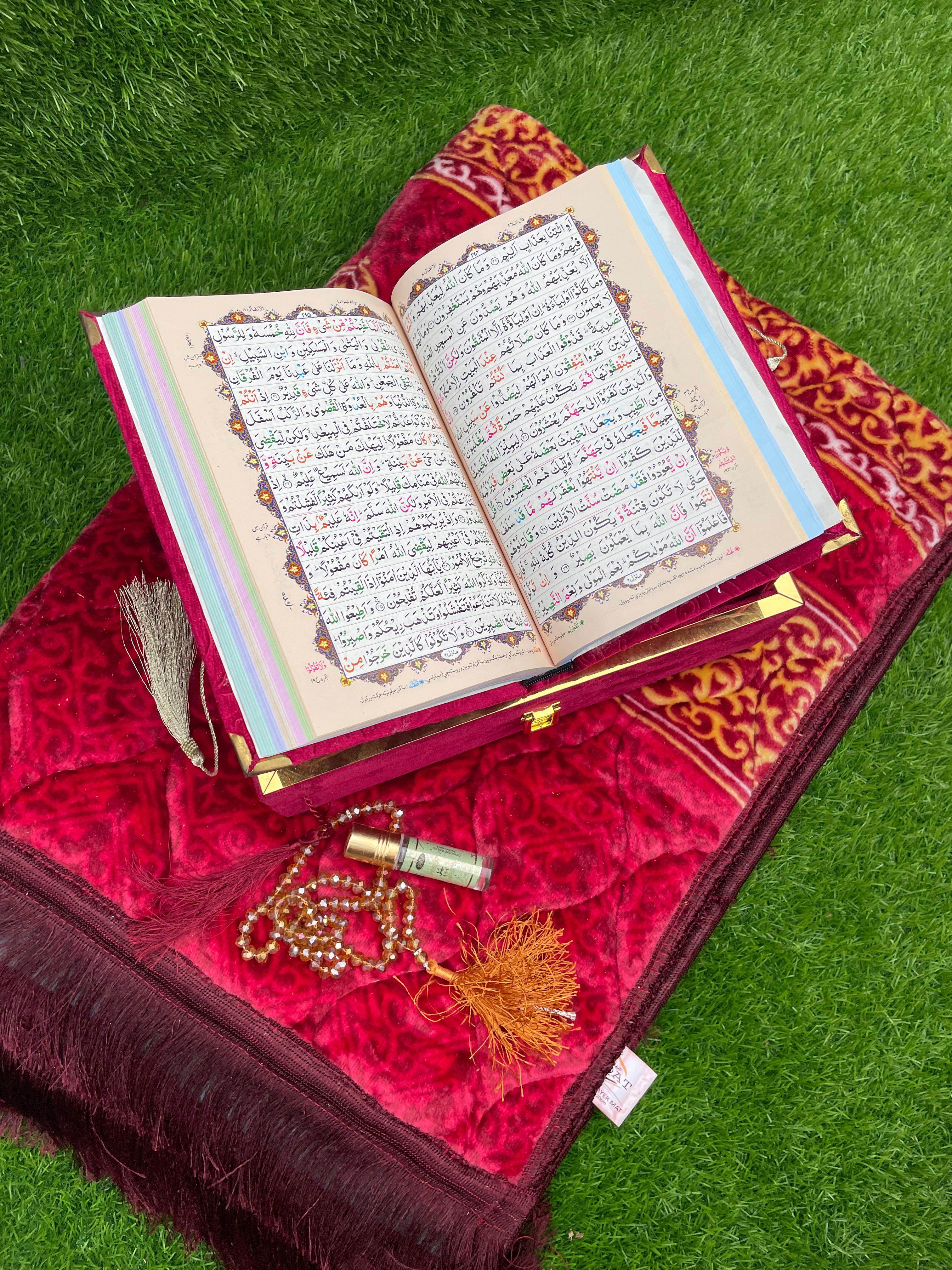 Velvet Quran Gift Set Attar & Prayer Mat - 11 Colors Options