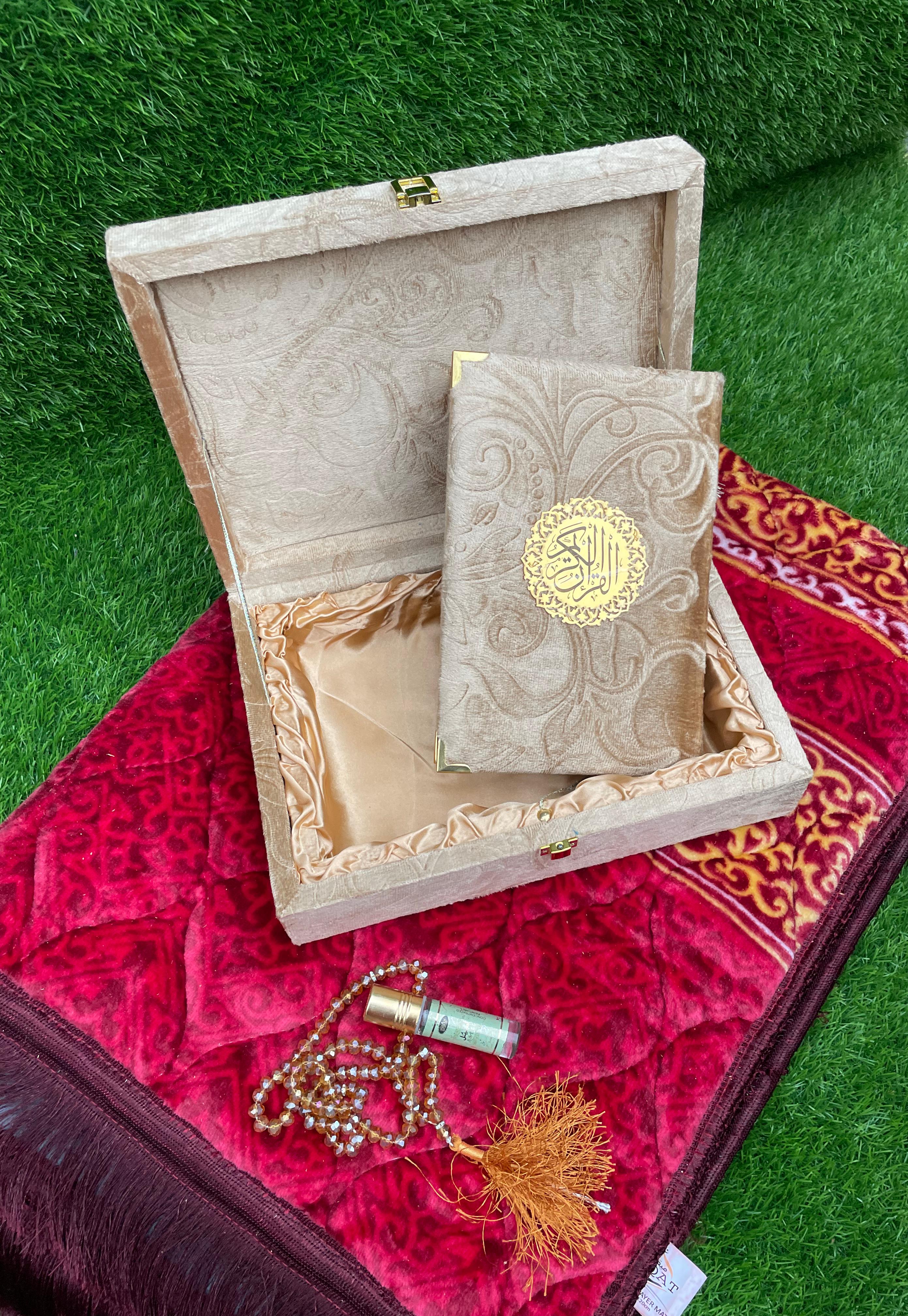 Velvet Quran Gift Set Attar & Prayer Mat - 11 Colors Options